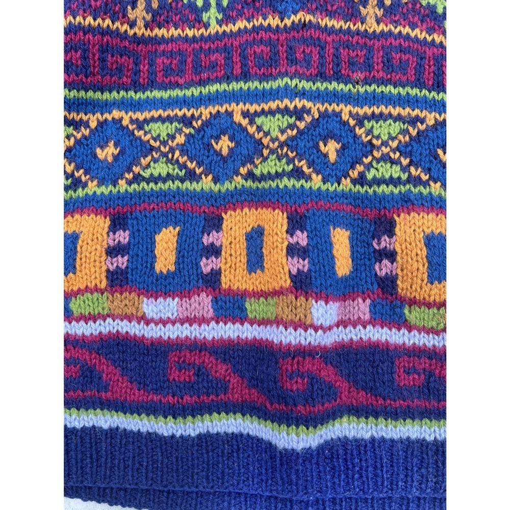 Vintage Susann D Hand Knit 100% Wool Sweater Small Blue Fair Isle Shetland 90s - Picture 7 of 7